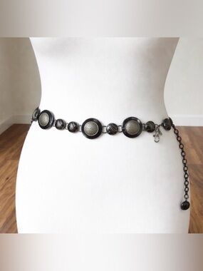 Chico’s Vintage-Style Black and Silver Chain Link Waist Belt